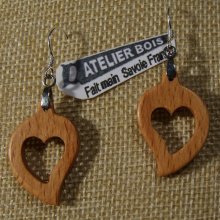 boucles d'oreilles coeur bois ciré, noce de bois, saint valentin, fait main