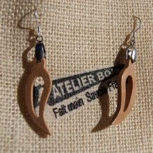 boucle d'oreille feuille en bois  bijoux éthique en bois, bijou nature ciré, fait main