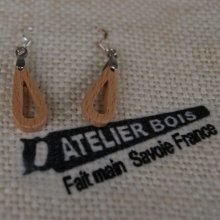 boucles d'oreilles goutelettes en bois de hetre massif bijoux éthique en bois, bijou nature ciré, fait main