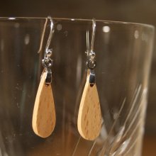 boucle d'oreille goutelettes en bois bijoux éthique en bois, bijou nature ciré, fait main