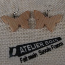 boucles d'oreilles papillon en bois massif bijoux éthique en bois, bijou nature ciré, fait main