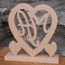 Coeur initiales personnalisées, noce de bois, 5 ans de mariage, anniversaire, hêtre massif