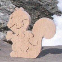 Puzzle  bois 5 pièces écureuil Hetre massif, fabrication artisanale, animaux sauvage