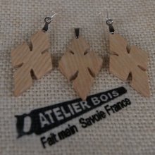 Parure croix en bois de Frêne, boucles et pendentif fait main