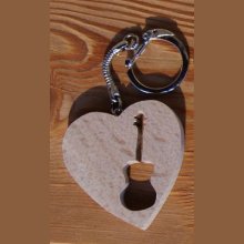 porte clef coeur et guitare, bois massif fait main cadeau original guitariste, musicien musique