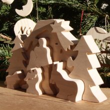 Creche de Noel puzzle a peindre en bois d'erable massif, 10 pieces