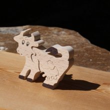 Puzzle bois 4 pièces vache Hetre massif, fait main, animaux de la ferme