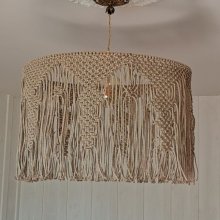 Grand lustre 60cm, Eclairage en macramé, Suspension tissée main, Abat-jour salon,