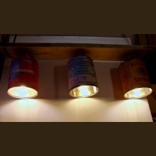 Lustre bois et boite de conserve vintage 