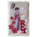 Remerciements carterie Charmante lady 'rétro' 1930  avec ses fleurs rouges et sequins, sentiment en feutrine