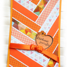 Carte instant 'bonheur à partager' type chevrons aux couleurs 'Orangeade' pour égayer la vie de couleurs 