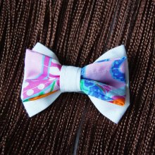 Barrette double noeud coton blanc et multicouleurs reliés avec bande blanc