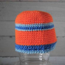 Bonnet enfant 6/9 mois orange, bleus 2 tons
