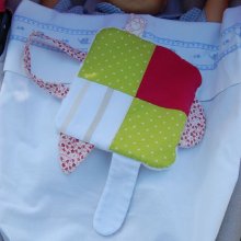 Doudou carré patchwork tissu coton rose vert taupe attache petites tulipes