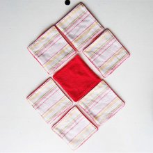 Ensemble de 7 lingettes velours rouge coton rayures rouge-vert