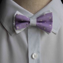 Noeud papillon enfant double coton violet avec minis pois sur noeud blanc