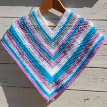 Poncho enfant laine blanche, turquoise, grise et lavande