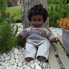 Pull gris bleu marron avec pantalon