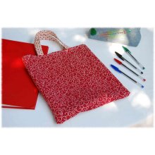 Cabas souple en coton beige et fleurs edelweiss rouges et coton rouge bordeaux ramage beige