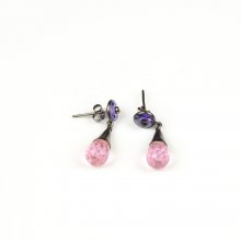 Boucles d'Oreilles Tria 925 Rhodium Noir Violet et Rose