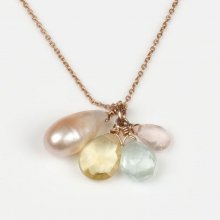 Collier et pendentif Création Trésor n°1 Argent 925 plaqué Or Rose, multi pierres fines