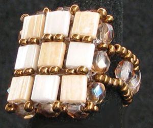 Caramel square Tila bead ring