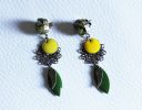 Boucles d'oreilles cabochons Kaki, sequins et estampes