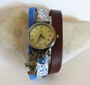 Multi strand leather Liberty fabric bracelet watch 
