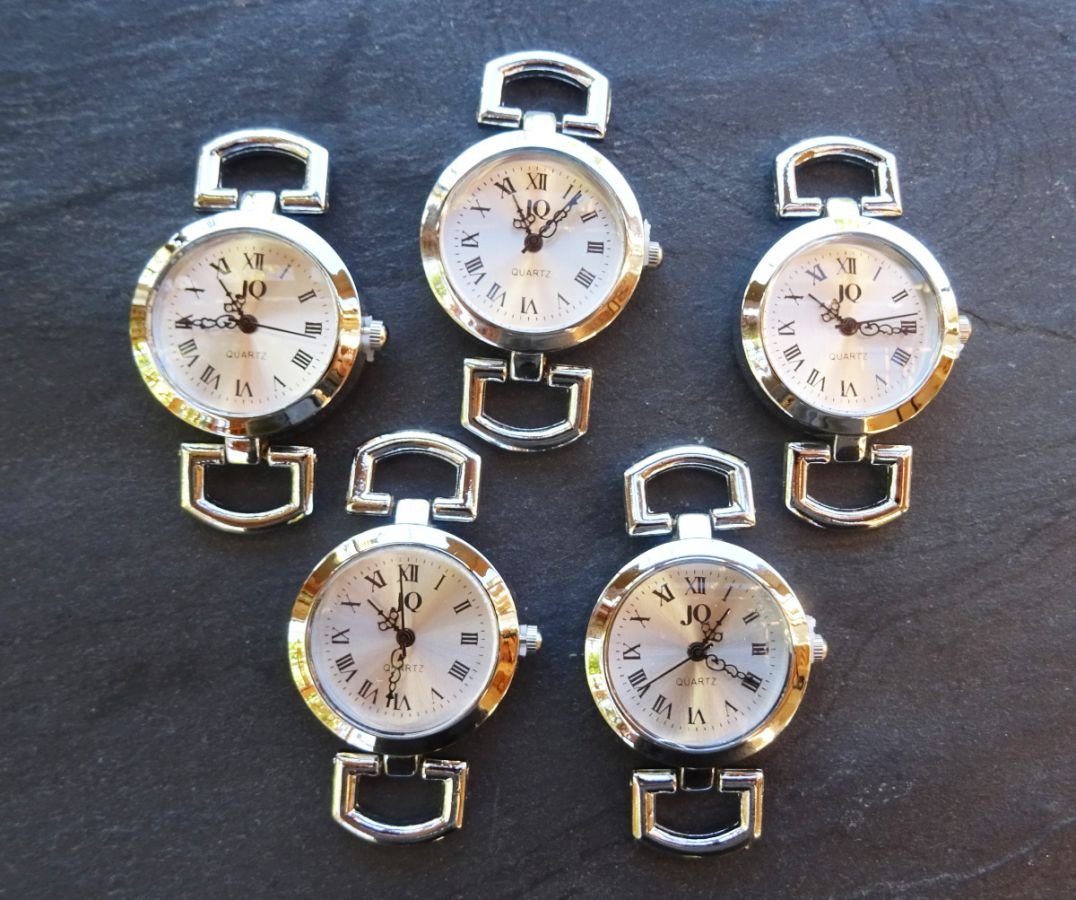 5 silver vintage round  watch faces 