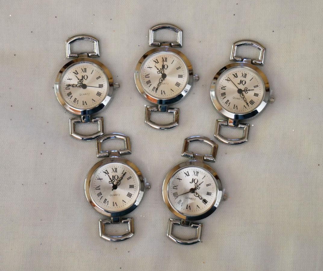 5 silver vintage round  watch faces 