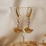 Boucles d'oreilles Oisillons dorés perles violettes