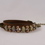 Kit bracelet cuir 2 tours perles Silky vert bronze
