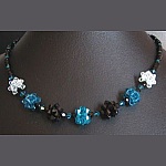 Kit collier en boules de perles noir/bleu canard