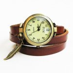 Montre bracelet cuir marron Plume et pierre