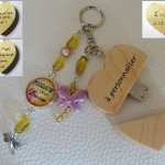 Porte-clé Coeur clé usb à graver Cabochon & papillon