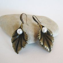 Boucles d'oreilles Feuille à la perle