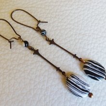 Boucles d'oreilles laiton naturel Noir & blanc