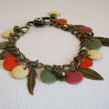 Bracelet chaîne bronze breloques Plumes et sequins