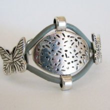 Bracelet double cuir gris
