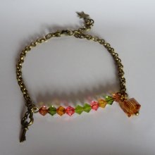 Bracelet fin chaîne bronze Ambre et Olivine