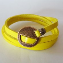 Bracelet cuir jaune fin triple tour