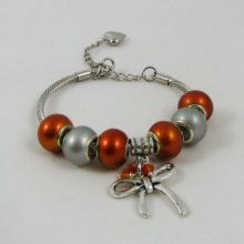 Bracelet argenté perles Orange et Noeud