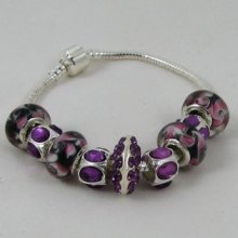 Bracelet argenté perles Violet et Strass