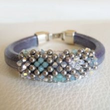 Bracelet en cuir épais Swarovski bleu