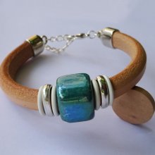 Bracelet cuir Regaliz céramique turquoise