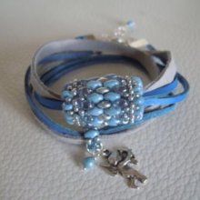 Bracelet Saipan double tour  cuir bleu