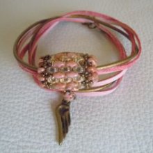 Bracelet Saipan double tour  cuir rosé 