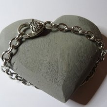 Bracelet chaîne argentée gros fermoir coeur 20 cm