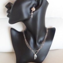 Collier argent triple chaine pendentif Swarovski