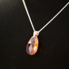 Collier argent pendentif Swarovski Larme ambre cuivré